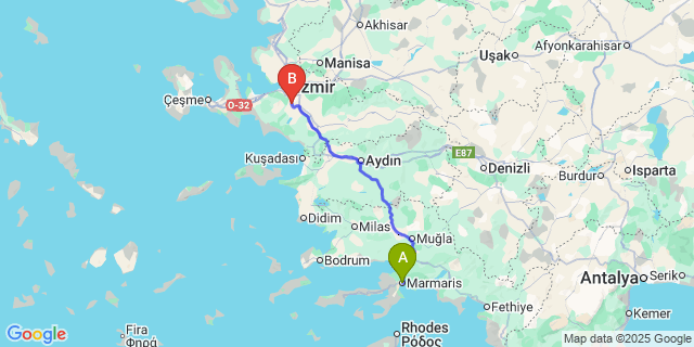 Map: Izmir Adnan Menderes Airport (ADB) to Marmaris