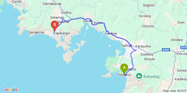 Map: Dalaman Airport (DLM) to Oludeniz
