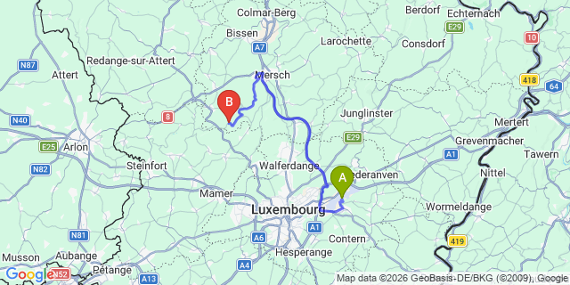 Map: Luxembourg Airport (LUX) to Ansembourg