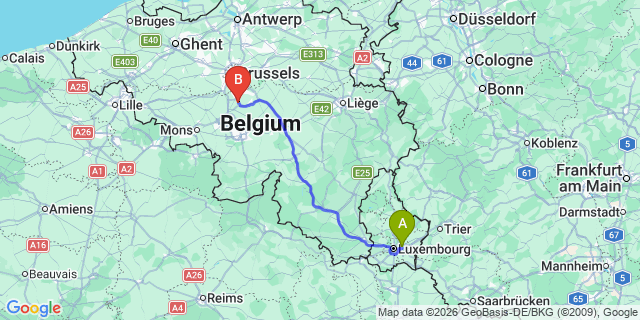 Map: Luxembourg Airport (LUX) to Antwerp