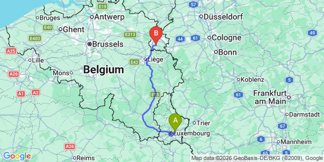 Map: Luxembourg Airport (LUX) to Arlon