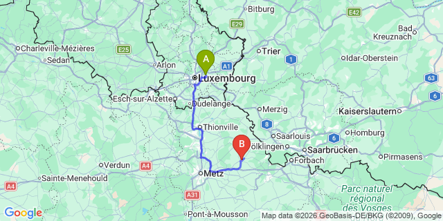 Map: Luxembourg Airport (LUX) to Boulay-Moselle