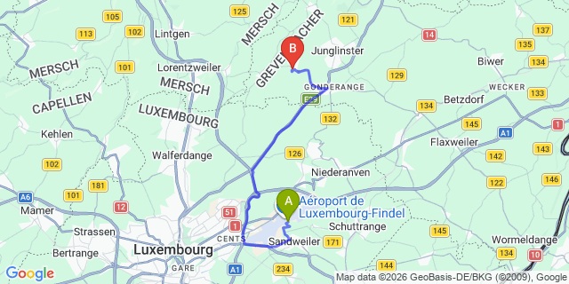 Map: Luxembourg Airport (LUX) to Château de Bourglinster