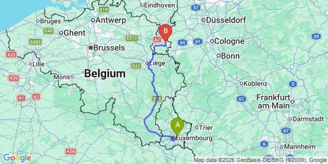 Map: Luxembourg Airport (LUX) to Circuit of Spa-Francorchamps