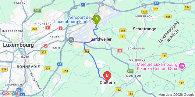 Map: Luxembourg Airport (LUX) to Contern