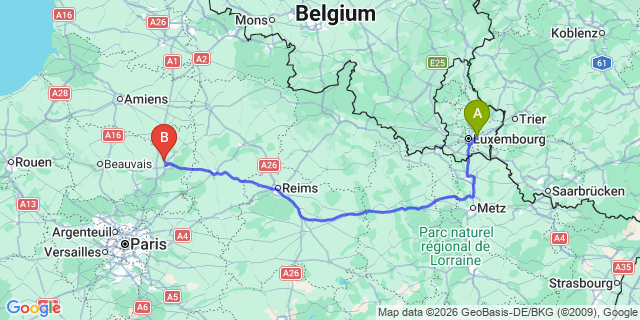 Map: Luxembourg Airport (LUX) to Disneyland