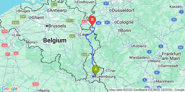 Map: Luxembourg Airport (LUX) to Dudelange