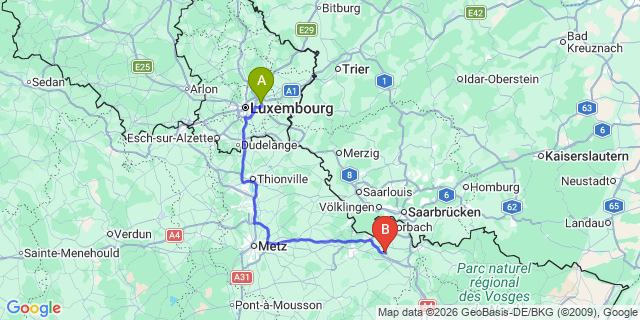 Map: Luxembourg Airport (LUX) to Farschviller