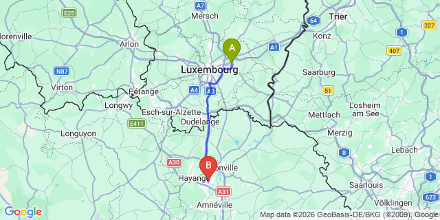 Map: Luxembourg Airport (LUX) to Florange