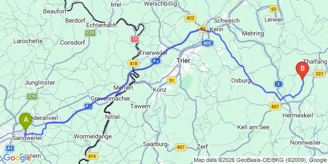 Map: Luxembourg Airport (LUX) to Geisfeld