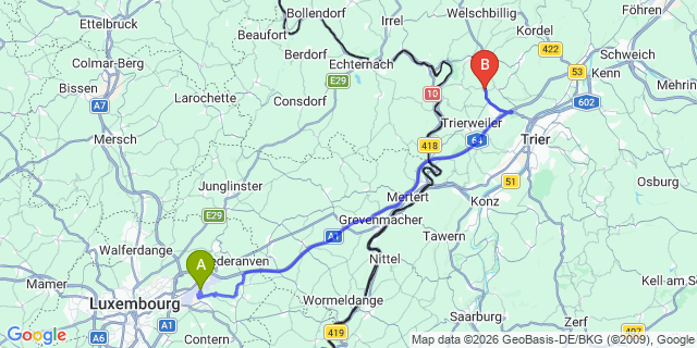 Map: Luxembourg Airport (LUX) to Hohensonne