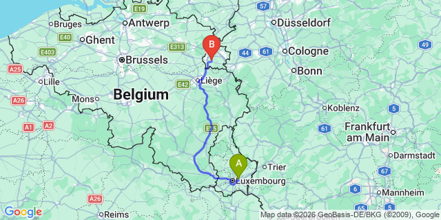 Map: Luxembourg Airport (LUX) to Houffalize
