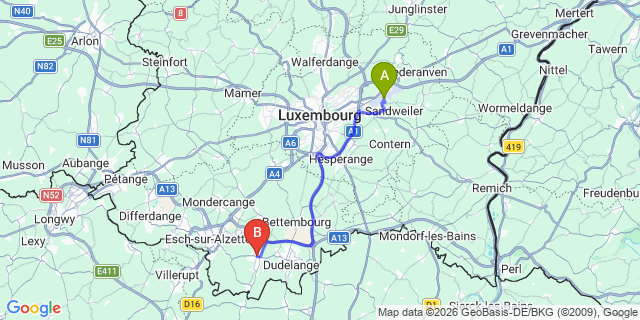 Map: Luxembourg Airport (LUX) to Kayl