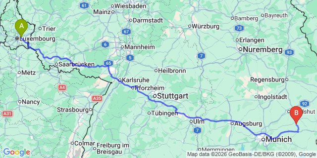Map: Luxembourg Airport (LUX) to Kirchberg