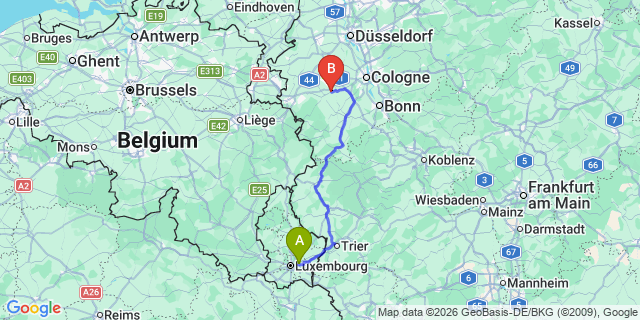 Map: Luxembourg Airport (LUX) to Konz