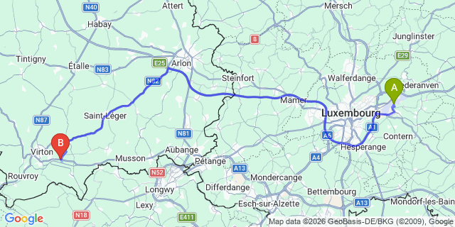 Map: Luxembourg Airport (LUX) to Latour