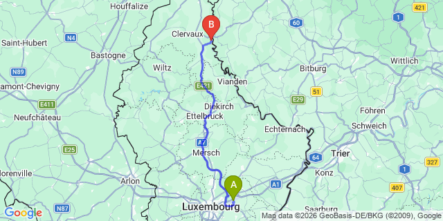 Map: Luxembourg Airport (LUX) to Luxembourg city (all areas)