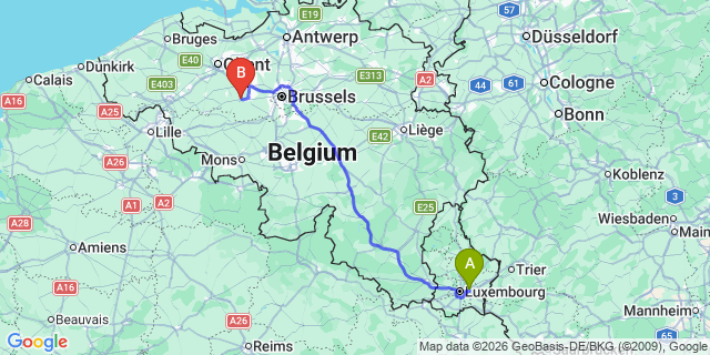 Map: Luxembourg Airport (LUX) to Mons
