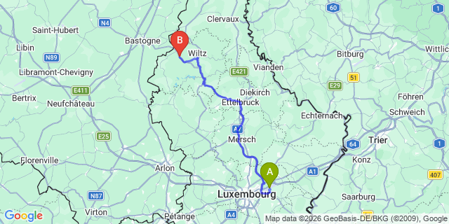 Map: Luxembourg Airport (LUX) to Pommerloch
