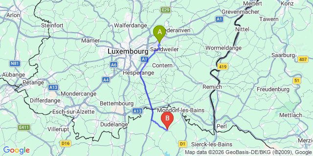Map: Luxembourg Airport (LUX) to Rodemack