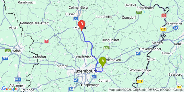 Map: Luxembourg Airport (LUX) to Rollingen