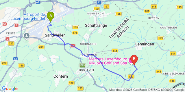 Map: Luxembourg Airport (LUX) to Scheierhaff