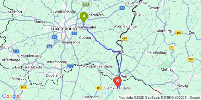 Map: Luxembourg Airport (LUX) to Sierck-les-bains