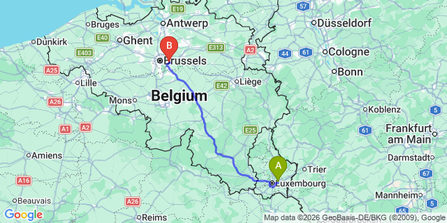 Map: Luxembourg Airport (LUX) to Tervuren