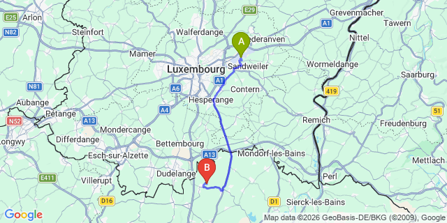 Map: Luxembourg Airport (LUX) to Zoufftgen