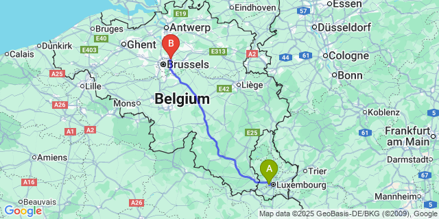 Map: Brussels Zaventem Airport (BRU) to Bertrange