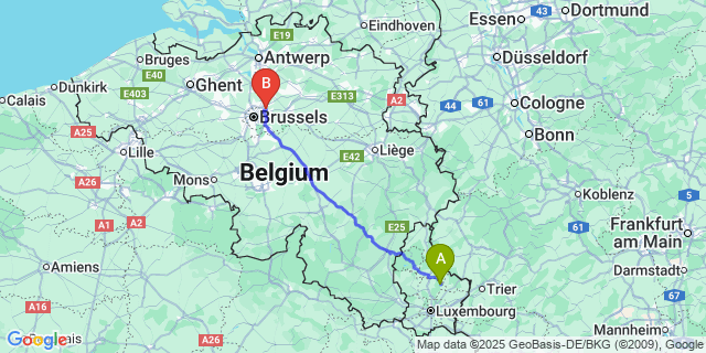 Map: Brussels Zaventem Airport (BRU) to Larochette
