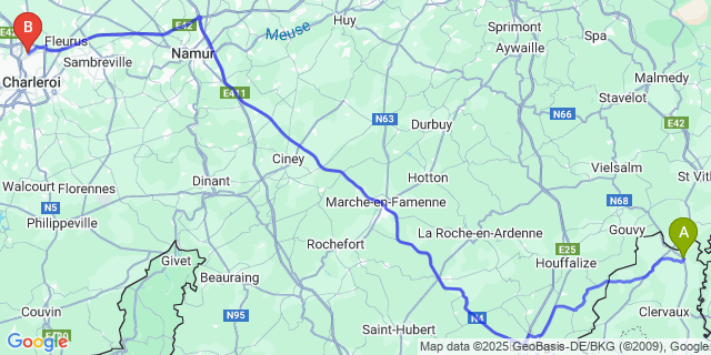 Map: Charleroi Airport Brussels South (CRL) to Weiswampach