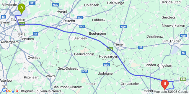 Map: Brussels Zaventem Airport (BRU) to Abolens