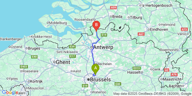 Map: Brussels Zaventem Airport (BRU) to Achterbroek