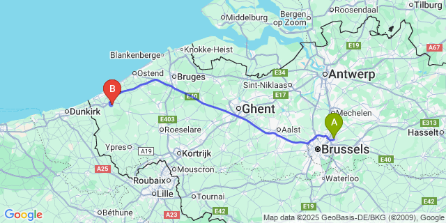 Map: Brussels Zaventem Airport (BRU) to Adekapelle