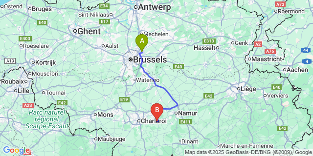 Map: Brussels Zaventem Airport (BRU) to Aisemont