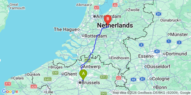 Map: Brussels Zaventem Airport (BRU) to Amersfoort
