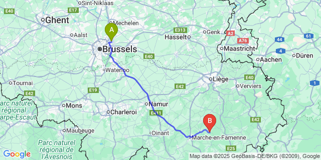 Map: Brussels Zaventem Airport (BRU) to Amonines