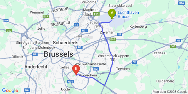 Map: Brussels Zaventem Airport (BRU) to Aparthotel Adagio Access Brussels Delta
