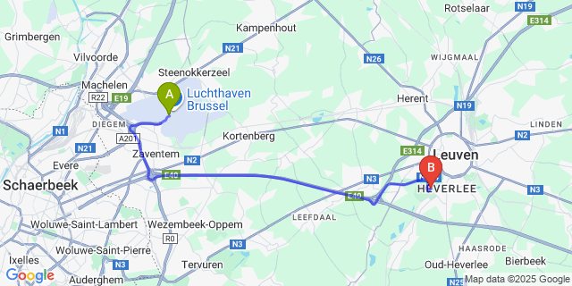 Map: Brussels Zaventem Airport (BRU) to Arenberg