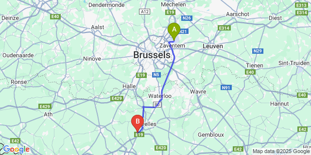 Map: Brussels Zaventem Airport (BRU) to Arquennes