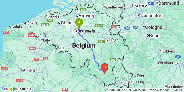 Map: Brussels Zaventem Airport (BRU) to Assenois