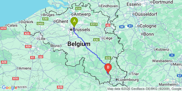 Map: Brussels Zaventem Airport (BRU) to Attert