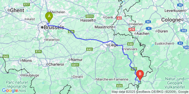 Map: Brussels Zaventem Airport (BRU) to Auel
