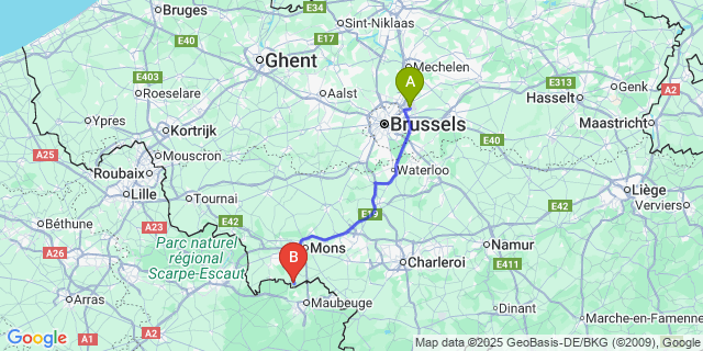 Map: Brussels Zaventem Airport (BRU) to Aulnois