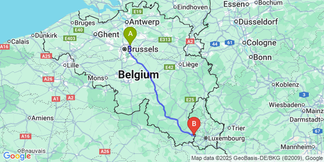 Map: Brussels Zaventem Airport (BRU) to Autelbas