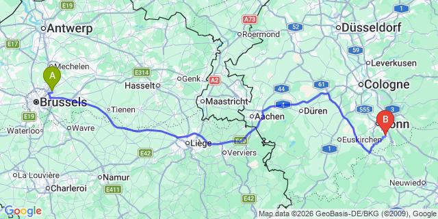 Map: Brussels Zaventem Airport (BRU) to Bad Godesberg