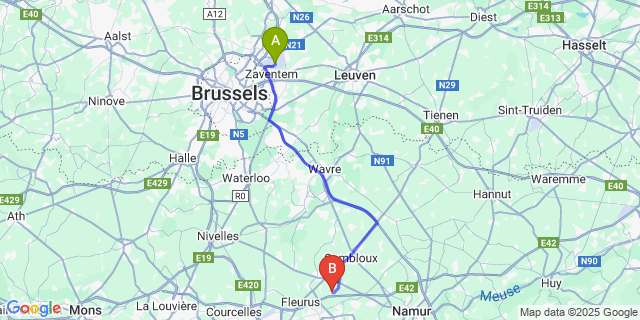 Map: Brussels Zaventem Airport (BRU) to Balâtre