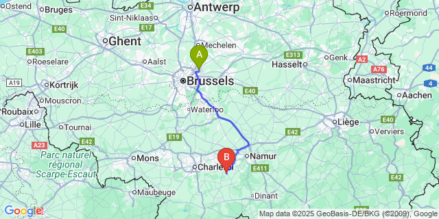 Map: Brussels Zaventem Airport (BRU) to Bambois