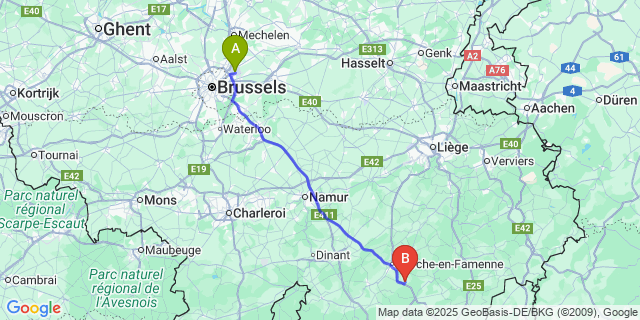 Map: Brussels Zaventem Airport (BRU) to Bande